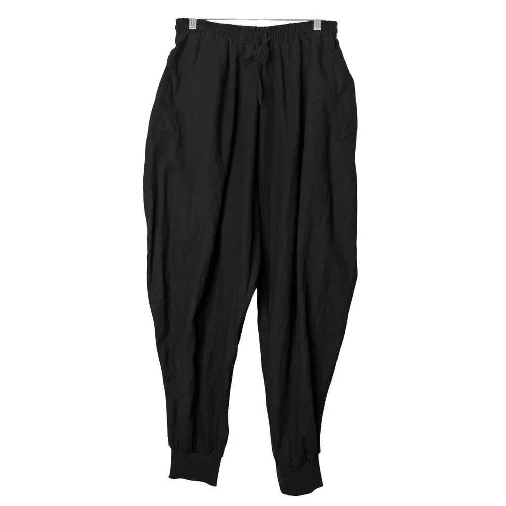 Onttno Harlem Pants Mens One Size Linen Black Loose Elastic Waist Baggy Ankle